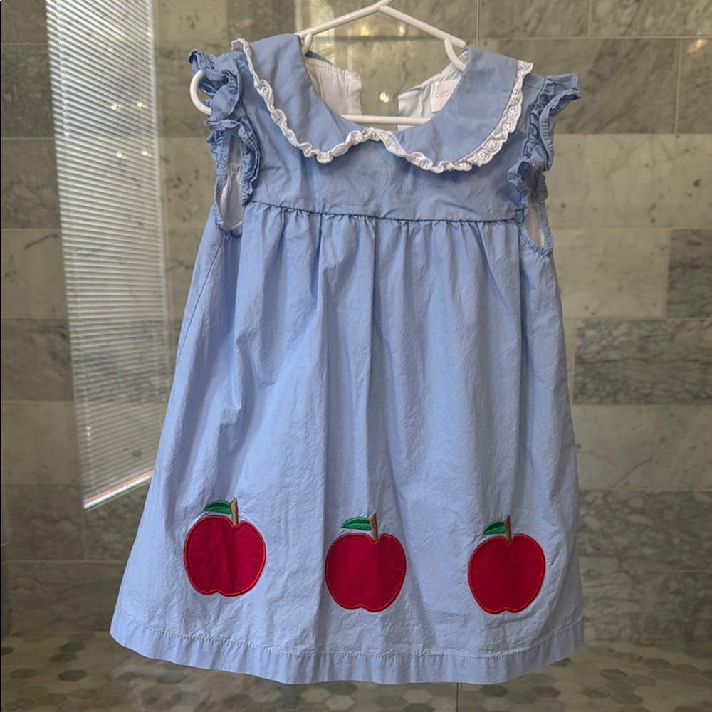 Cecil & Lou Blue Dress with Red Apples